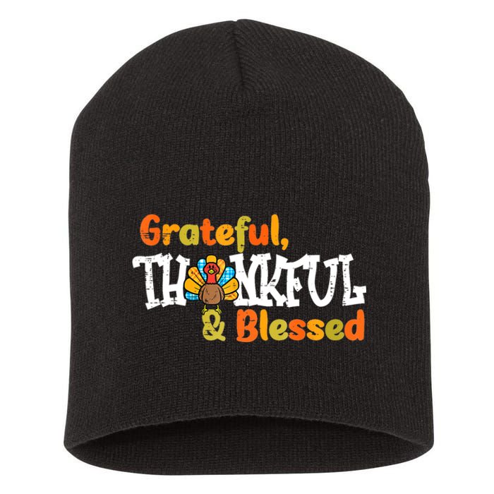 Thankful Grateful Blessed Thanksgiving Turkey Girls Short Acrylic Beanie