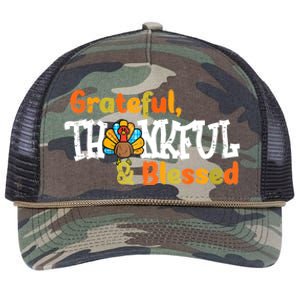 Thankful Grateful Blessed Thanksgiving Turkey Girls Retro Rope Trucker Hat Cap