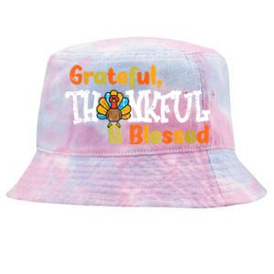 Thankful Grateful Blessed Thanksgiving Turkey Girls Tie-Dyed Bucket Hat