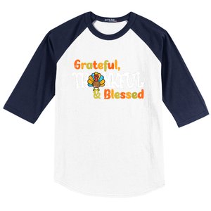 Thankful Grateful Blessed Thanksgiving Turkey Girls Baseball Sleeve Shirt