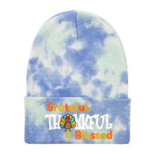 Thankful Grateful Blessed Thanksgiving Turkey Girls Tie Dye 12in Knit Beanie