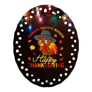 Thankful Grateful Blessed Thanksgiving Turkey Ceramic Oval Ornament