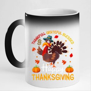 Thankful Grateful Blessed Turkey Family Happy Thanksgiving 11oz Black Color Changing Mug