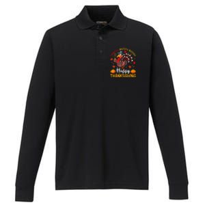 Thankful Grateful Blessed Turkey Family Happy Thanksgiving Performance Long Sleeve Polo