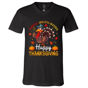 Thankful Grateful Blessed Turkey Family Happy Thanksgiving V-Neck T-Shirt