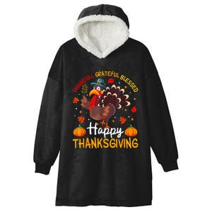 Thankful Grateful Blessed Turkey Family Happy Thanksgiving Hooded Wearable Blanket