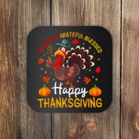 Thankful Grateful Blessed Turkey Family Happy Thanksgiving Coaster