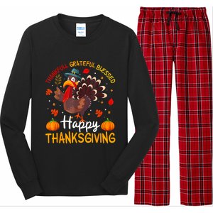 Thankful Grateful Blessed Turkey Family Happy Thanksgiving Long Sleeve Pajama Set