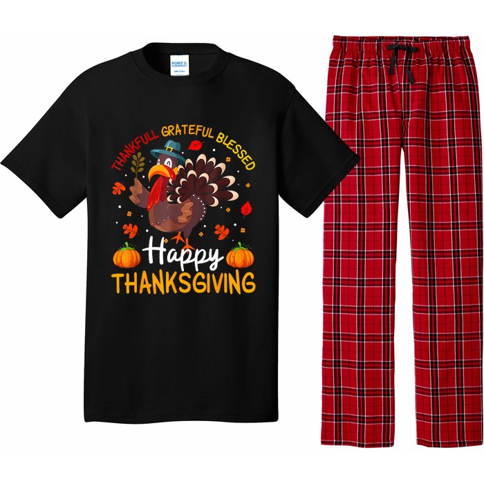 Thankful Grateful Blessed Turkey Family Happy Thanksgiving Pajama Set