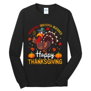 Thankful Grateful Blessed Turkey Family Happy Thanksgiving Tall Long Sleeve T-Shirt