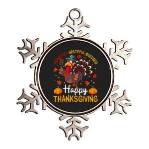 Thankful Grateful Blessed Turkey Family Happy Thanksgiving Metallic Star Ornament