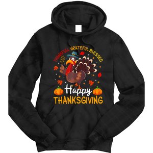 Thankful Grateful Blessed Turkey Family Happy Thanksgiving Tie Dye Hoodie