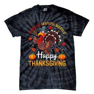 Thankful Grateful Blessed Turkey Family Happy Thanksgiving Tie-Dye T-Shirt