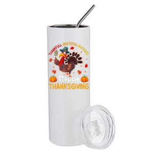 Thankful Grateful Blessed Turkey Family Happy Thanksgiving Stainless Steel Tumbler