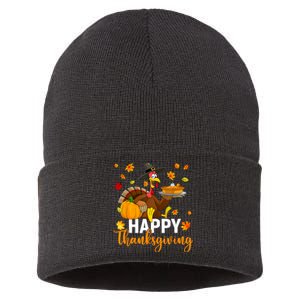 Thankful Grateful Blessed Turkey Women Happy Thanksgiving Sustainable Knit Beanie