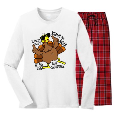 Turkey Gravy Beans And Rolls Let Me See That Casserole Women's Long Sleeve Flannel Pajama Set 