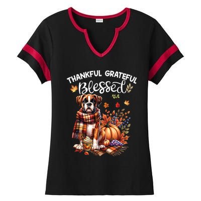 Thankful Grateful Blessed Cute Boxer Dog Fall YAll Autumn Funny Gift Ladies Halftime Notch Neck Tee