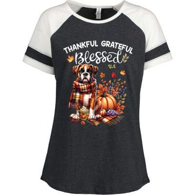 Thankful Grateful Blessed Cute Boxer Dog Fall YAll Autumn Funny Gift Enza Ladies Jersey Colorblock Tee