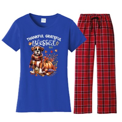 Thankful Grateful Blessed Cute Boxer Dog Fall YAll Autumn Funny Gift Women's Flannel Pajama Set