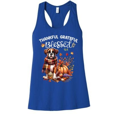 Thankful Grateful Blessed Cute Boxer Dog Fall YAll Autumn Funny Gift Women's Racerback Tank