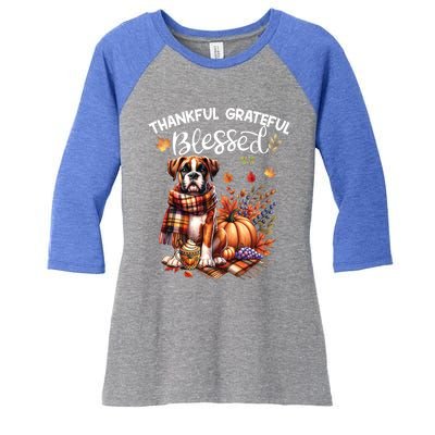 Thankful Grateful Blessed Cute Boxer Dog Fall YAll Autumn Funny Gift Women's Tri-Blend 3/4-Sleeve Raglan Shirt