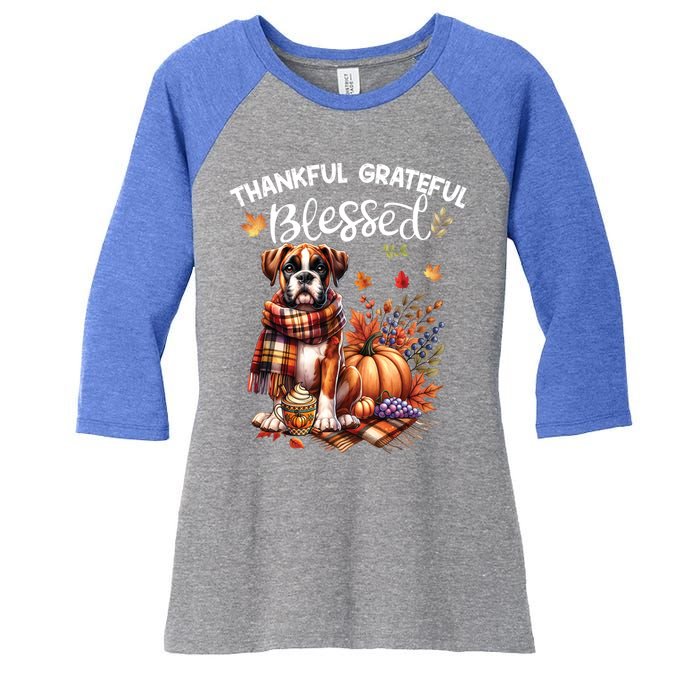 Thankful Grateful Blessed Cute Boxer Dog Fall YAll Autumn Funny Gift Women's Tri-Blend 3/4-Sleeve Raglan Shirt