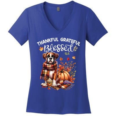 Thankful Grateful Blessed Cute Boxer Dog Fall YAll Autumn Funny Gift Women's V-Neck T-Shirt