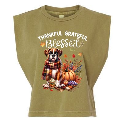 Thankful Grateful Blessed Cute Boxer Dog Fall YAll Autumn Funny Gift Garment-Dyed Women's Muscle Tee