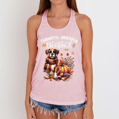 Thankful Grateful Blessed Cute Boxer Dog Fall YAll Autumn Funny Gift Women's Knotted Racerback Tank