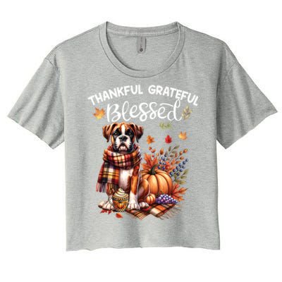 Thankful Grateful Blessed Cute Boxer Dog Fall YAll Autumn Funny Gift Women's Crop Top Tee