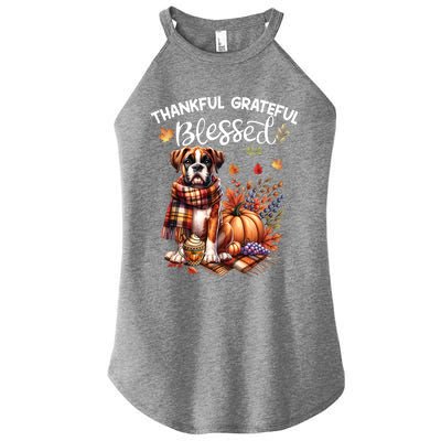 Thankful Grateful Blessed Cute Boxer Dog Fall YAll Autumn Funny Gift Women's Perfect Tri Rocker Tank