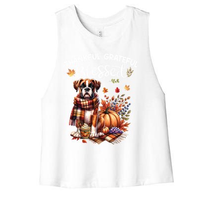 Thankful Grateful Blessed Cute Boxer Dog Fall YAll Autumn Funny Gift Women's Racerback Cropped Tank