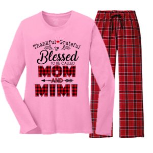 Thankful Grateful Blessed To Be Called Mom And Mimi Gift Women's Long Sleeve Flannel Pajama Set 