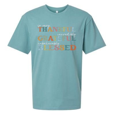 Thankful Grateful Blessed Happy Thanksgiving Day Sueded Cloud Jersey T-Shirt