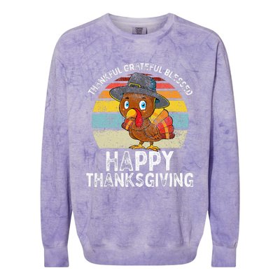 Thankful Grateful Blessed Happy Thanksgiving Turkey Colorblast Crewneck Sweatshirt