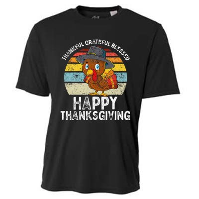 Thankful Grateful Blessed Happy Thanksgiving Turkey Cooling Performance Crew T-Shirt