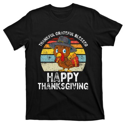 Thankful Grateful Blessed Happy Thanksgiving Turkey T-Shirt