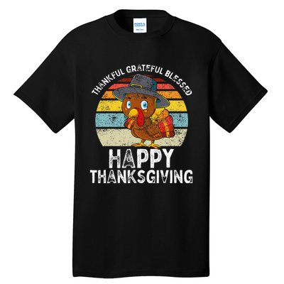 Thankful Grateful Blessed Happy Thanksgiving Turkey Tall T-Shirt