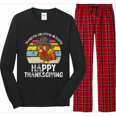 Thankful Grateful Blessed Happy Thanksgiving Turkey Long Sleeve Pajama Set