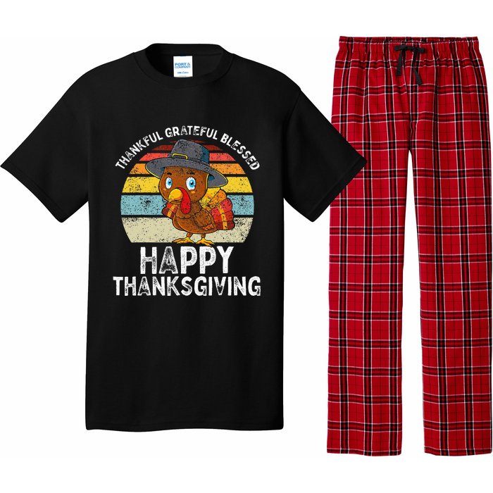 Thankful Grateful Blessed Happy Thanksgiving Turkey Pajama Set