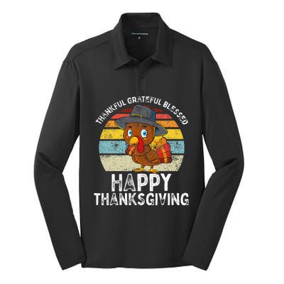 Thankful Grateful Blessed Happy Thanksgiving Turkey Silk Touch Performance Long Sleeve Polo