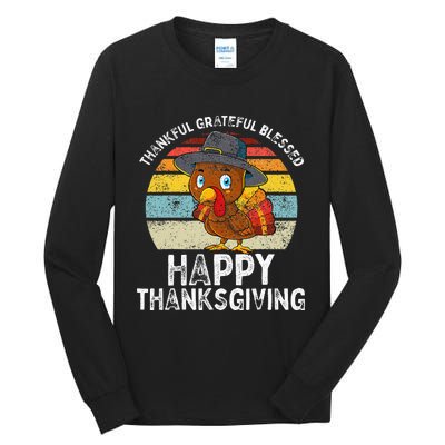 Thankful Grateful Blessed Happy Thanksgiving Turkey Tall Long Sleeve T-Shirt