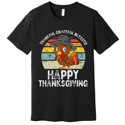 Thankful Grateful Blessed Happy Thanksgiving Turkey Premium T-Shirt