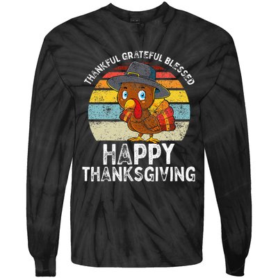 Thankful Grateful Blessed Happy Thanksgiving Turkey Tie-Dye Long Sleeve Shirt