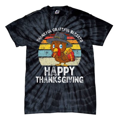 Thankful Grateful Blessed Happy Thanksgiving Turkey Tie-Dye T-Shirt