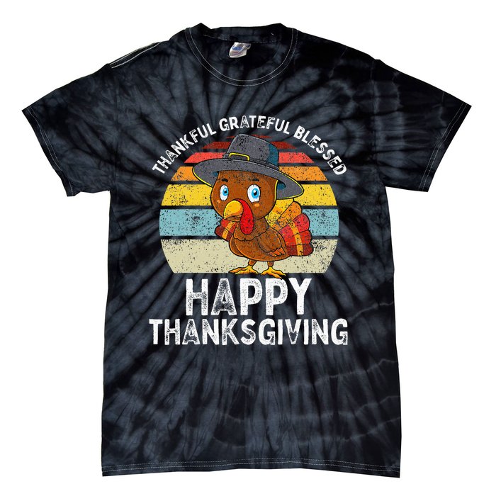 Thankful Grateful Blessed Happy Thanksgiving Turkey Tie-Dye T-Shirt