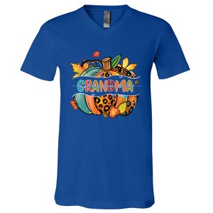 Thankful Grateful Blessed Grandma Pumpkin Matching Family Great Gift V-Neck T-Shirt