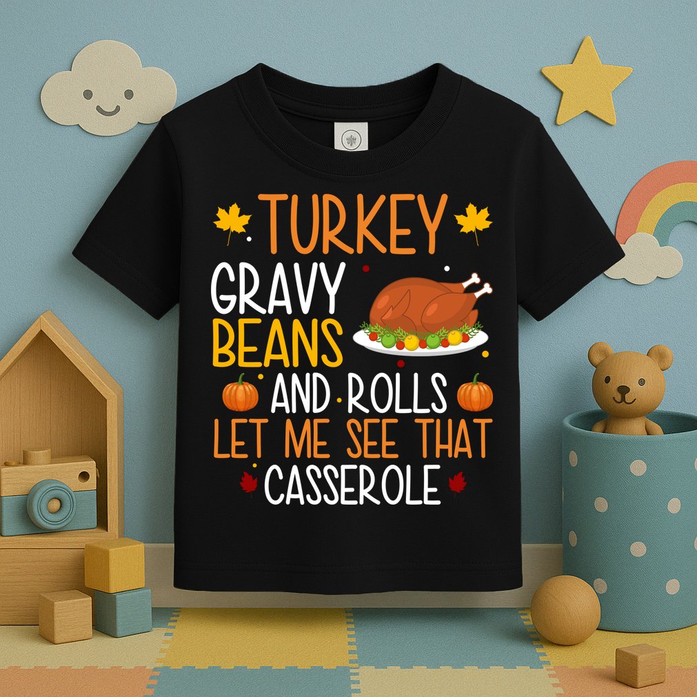 Turkey Gravy Beans And Rolls Let Me See That Casserole Funny Thanksgiving Toddler T-Shirt