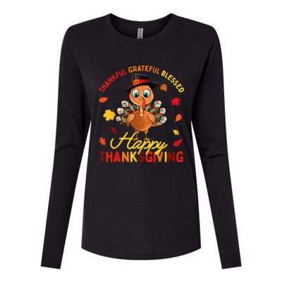 Thankful Grateful Blessed Thanksgiving Turkey Womens Cotton Relaxed Long Sleeve T-Shirt