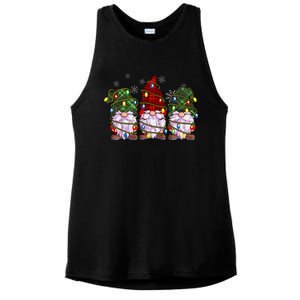 Three Gnomes Buffalo Plaid Red Christmas Ladies PosiCharge Tri-Blend Wicking Tank